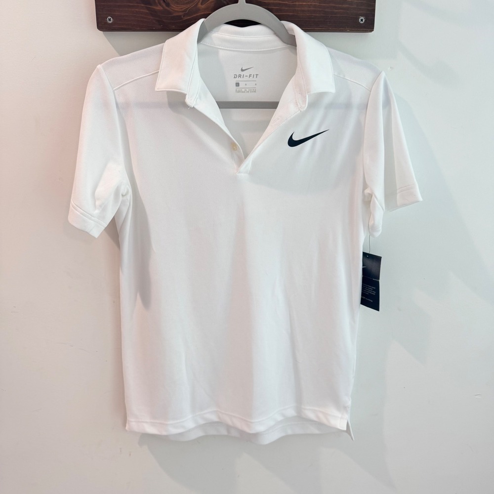 Nike Boys Dri-FIT Tennis Polo Shirt White Short Sleeve Size Large NWT